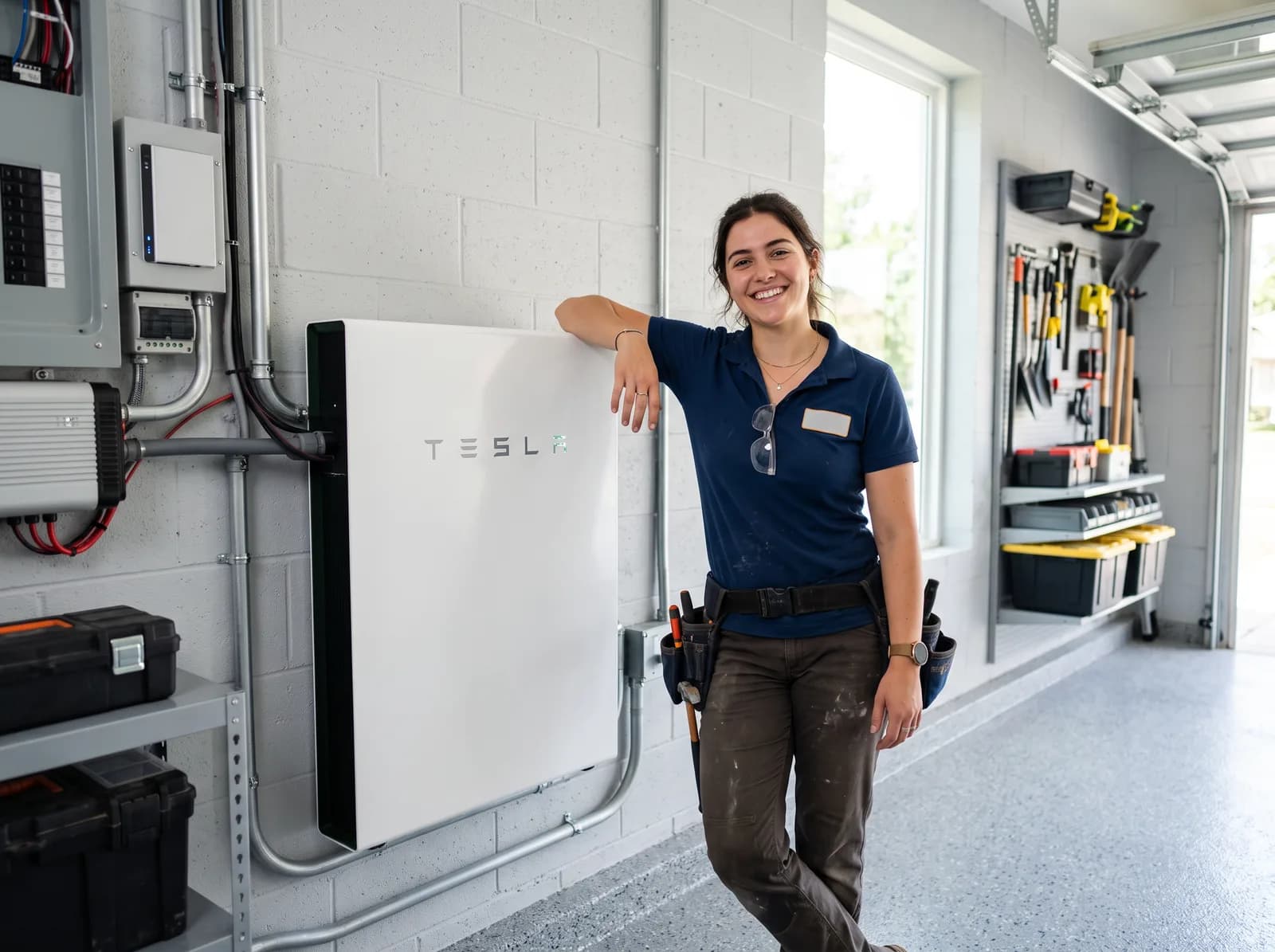 Monteur bij een geïnstalleerde thuisbatterij